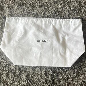 CHANEL White Logo Drawstring Dust Pouch